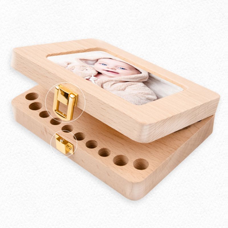 1 Pc Wooden Photo Frame Fetal Hair Deciduous Tooth Box Organizer Newborn Baby Souvenirs Gift