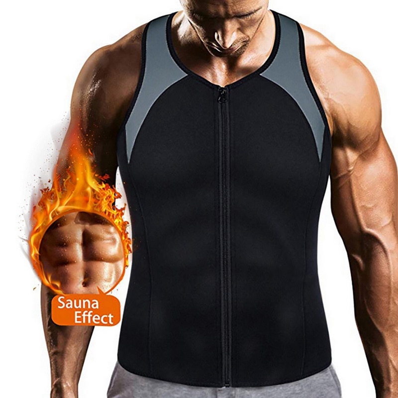 Muyogrt Men Zipper Nepprene Sauna Vest Sauna Suit Men Corset Body Shaper Belly Fat Steampunk Slimming Reducer Latex Underwear