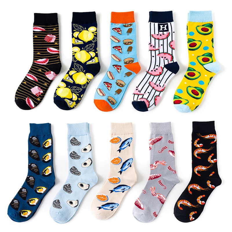 Women Funny Socks Woman Food Fruit embroidery Avocado Pizza Cake Shrimp Happy Cotton Skateboard Socks female Harajuku