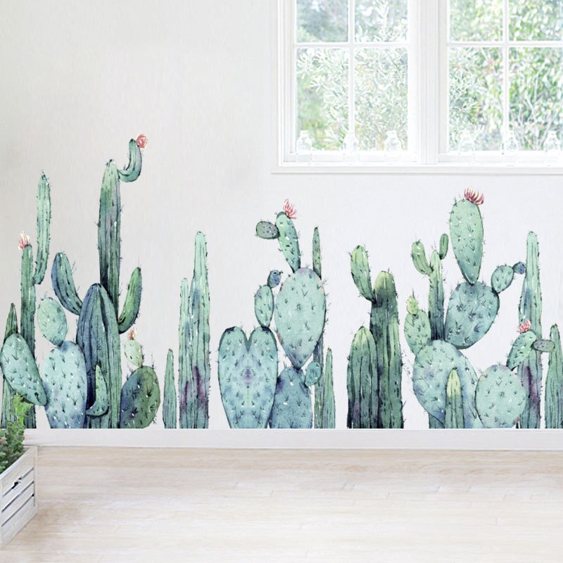 Tropical greenery series wall sticker cactus mural sticker decorative chandelier study computer desk TV wall background sticker
