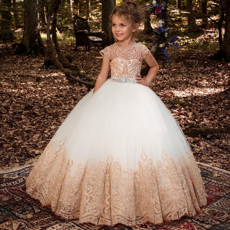 2023 Formal Girl Bridesmaid Dress Kids Clothes Baby Birthday Children Lace Princess Party Wedding Evening Prom Costume Vestidos