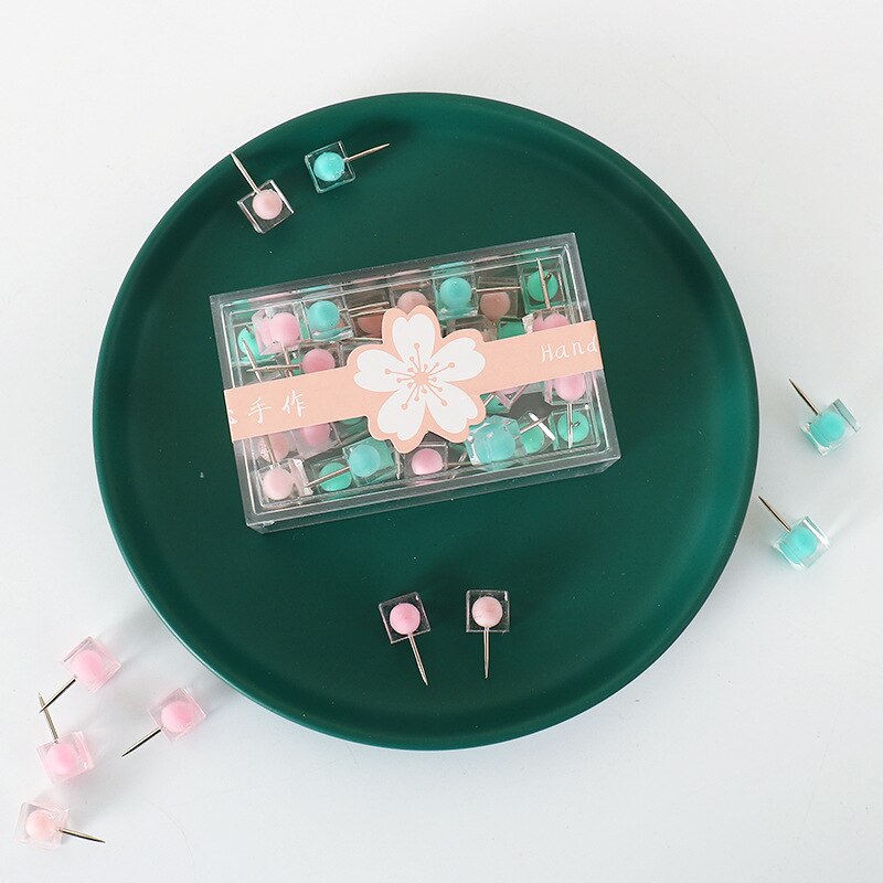 40pcs/box Square jelly color transparent thumbtack, electroplating anti-rust metal thumbtack, exquisite office stationery