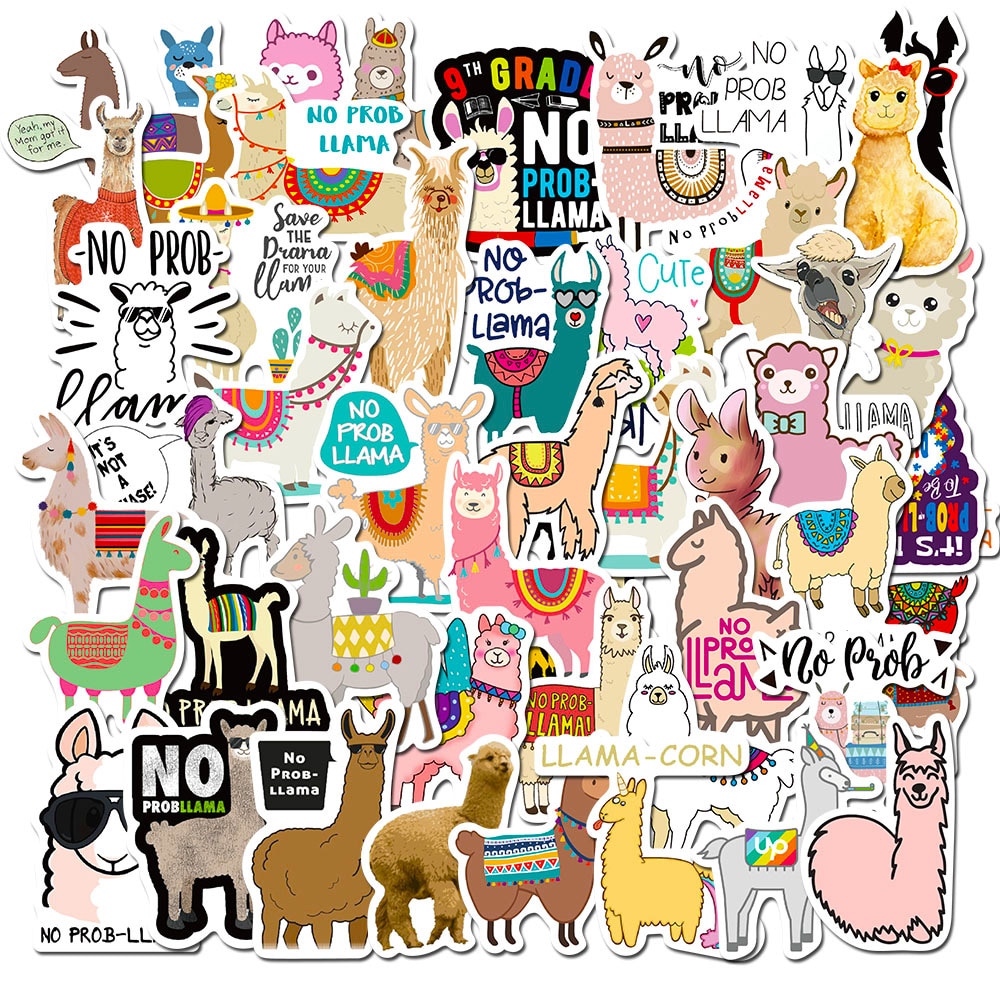 50 pcs/set Cute Kawaii Alpaca Llamas PVC Waterproof Scrapbooking Stickers Diy Travel Luggage Sticker Stationery Korean Stickers