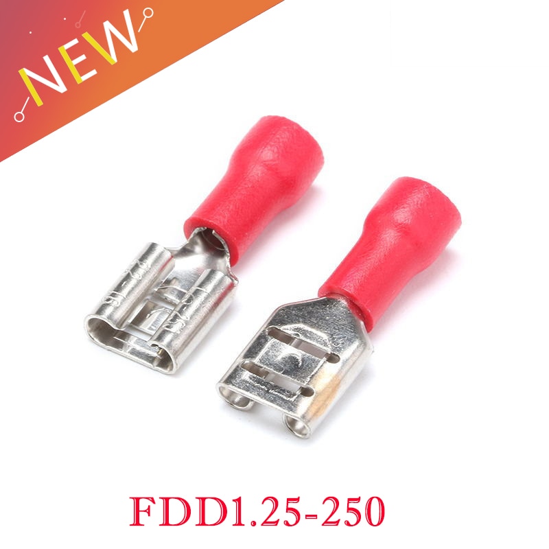 FDD1.25-250 insulating Female Insulated Electrical Crimp Terminal Connectors Cable Wire Connector 100PCS/Pack FDD1-250 FDD