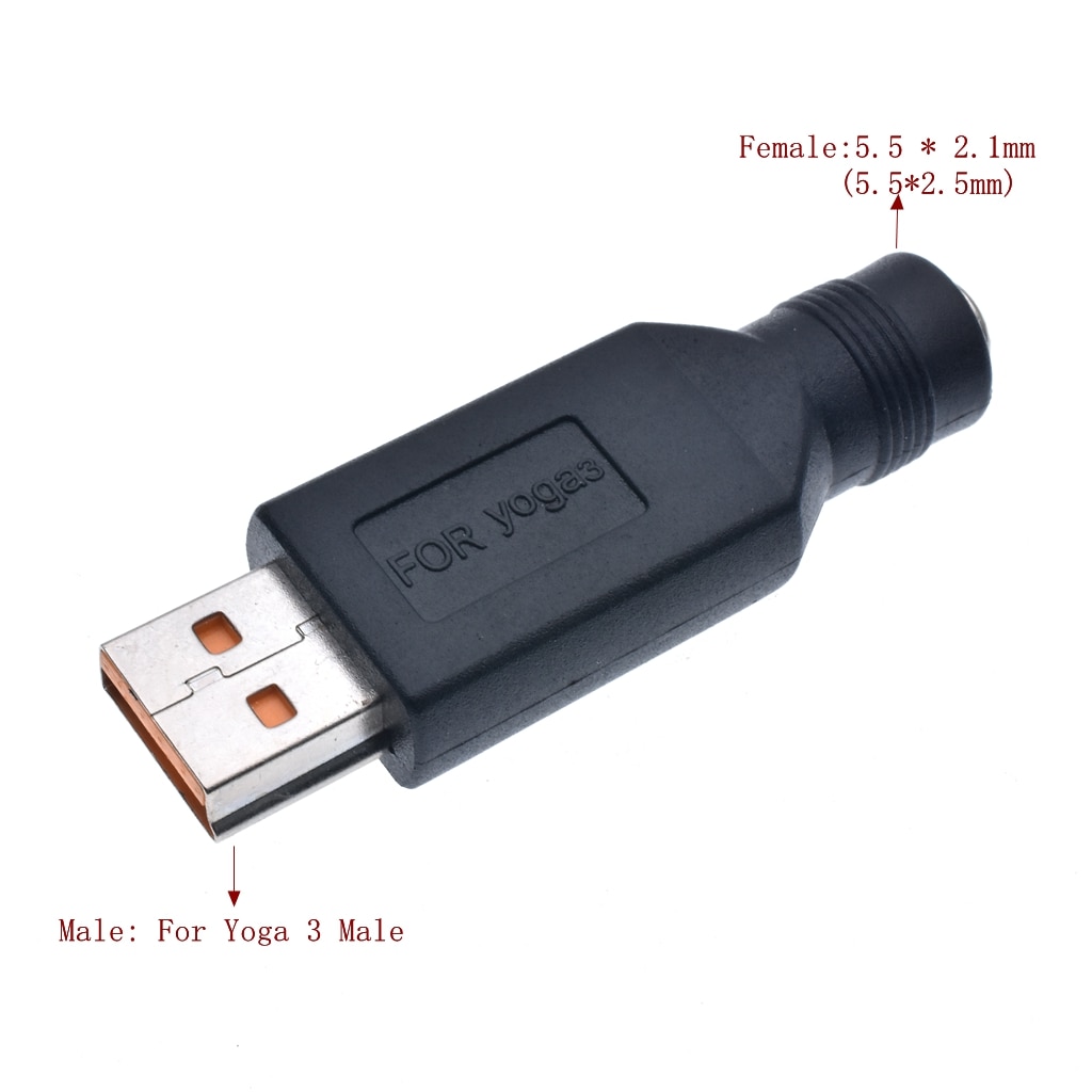 DC Power 5.5x2.1mm Converter Adapter Plug DC Female to USB Male Connector for Lenovo For Yoga 3 Male