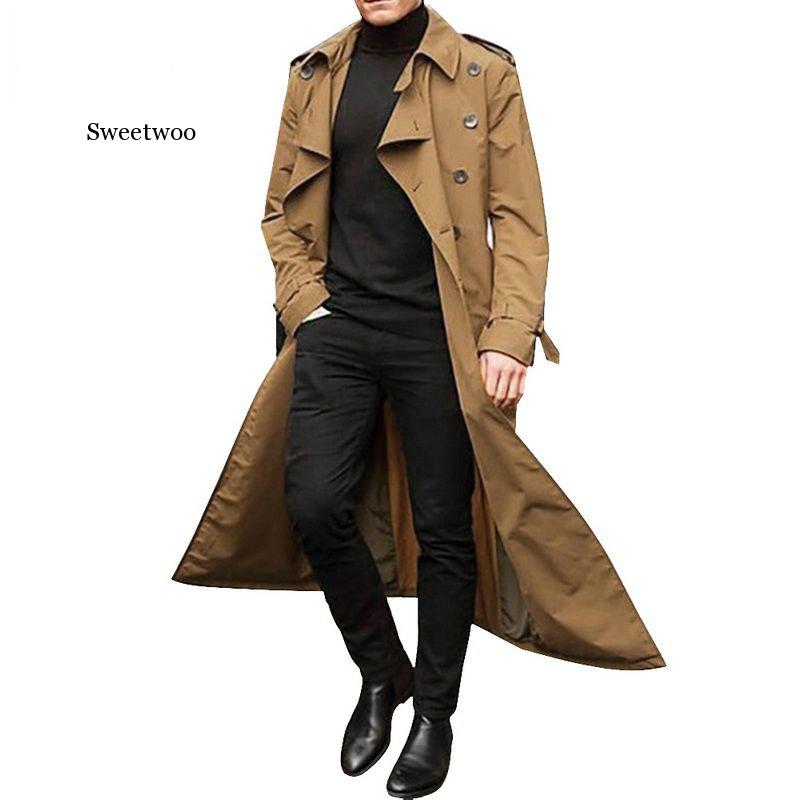 Trench Coat Mens Overcoat Casual Slim Fit Windbreak Plus Size Solid Long Coat Men Fashion Spring Jacket Homme