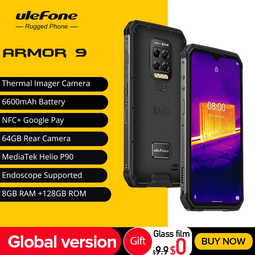 Ulefone Armor 9 Thermal Imager Camera Smartphone, Rugged Mobile Phone, Android 10, Helio P90 Octa-Core, 8GB + 128GB, 6600mAh