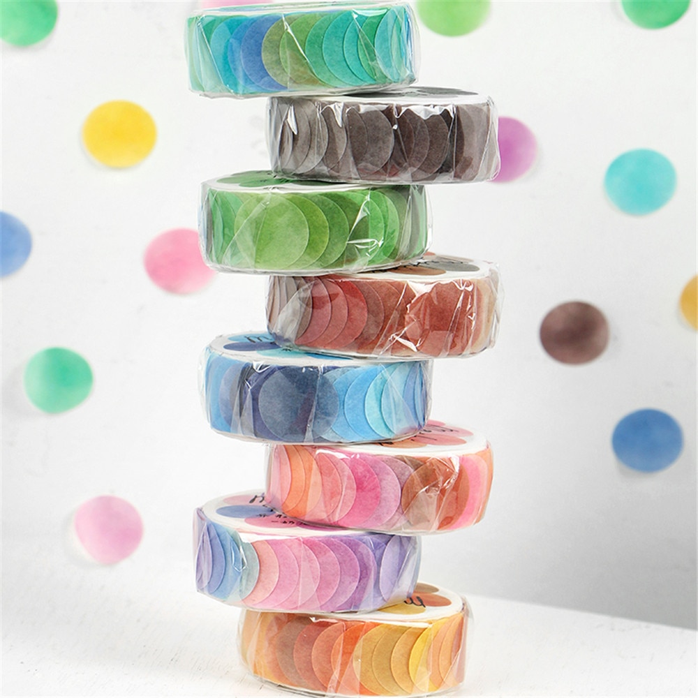 100pcs/roll Candy Color Dot Washi Tape Self Adhesive Masking Tapes DIY Scrapbooking Notebook Round Sticker Office Stationery