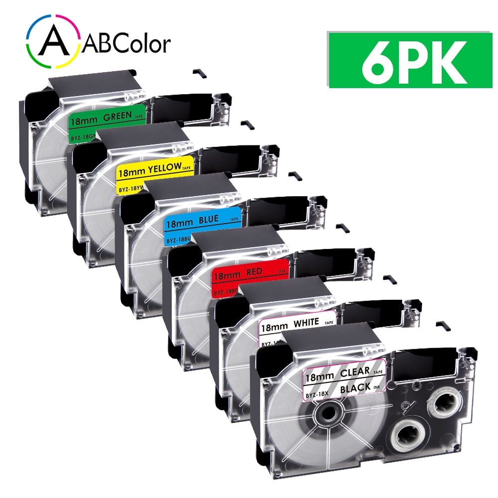 6PK XR-18WE Labels For CASIO XR-18WE XR-18RD XR-18BU XR-18YW XR-18X Label Tape 18mm For CASIO KL-130 KL-120 KL-430 Label Maker