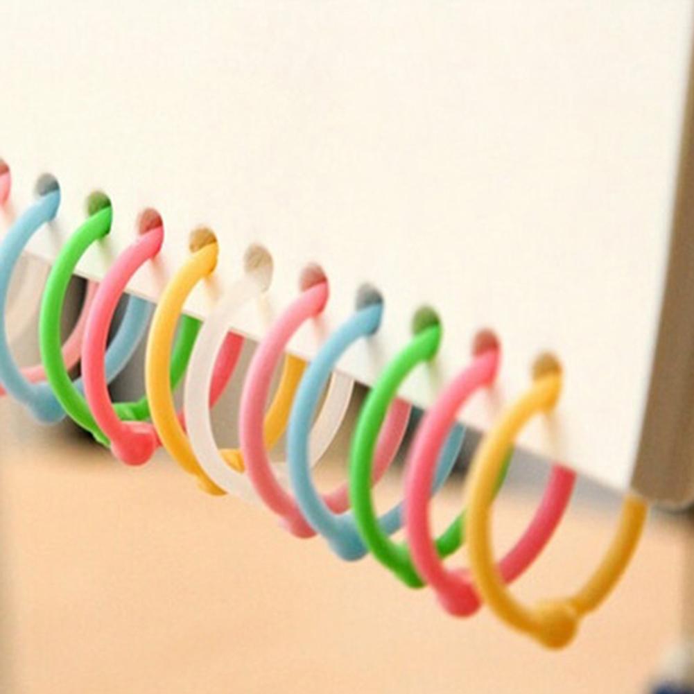 30Pcs Lightweight Random Color Plastic Loose Leaf Binding Rings Candy Color Coil Binder Hoop Holder Tool