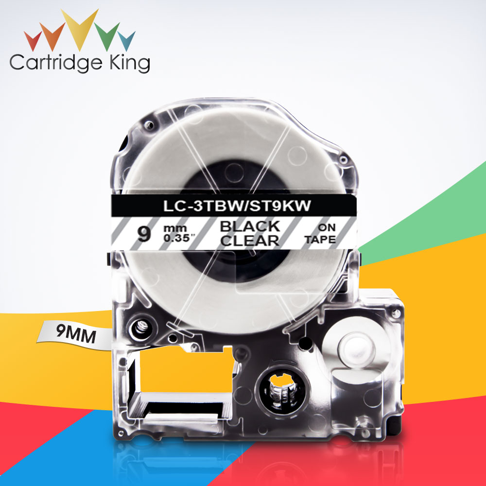 ST9KW LC-3TBN Black on Clear 9mm Label Tape for Epson King Jim C410 LW-400 LW-400L TepraPro SR45 PRO SR52 SR55 SR130 Label Maker
