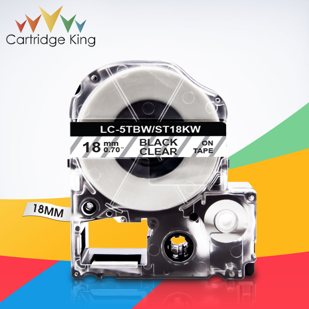 Black on Clear ST18KW LC-5TBN 3/4"(18mm) Label Tape for Epson King Jim LW-C410 LW-400 LW-400L Tepra Pro SR210 SR220 Label M