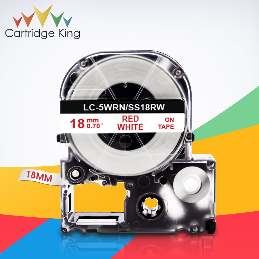 Red on White SS18RW LC-5WRN 3/4"(18mm) Label Tape for Epson King Jim LW-C410 LW-400 LW-400L Tepra Pro SR210 SR220 Label Mak