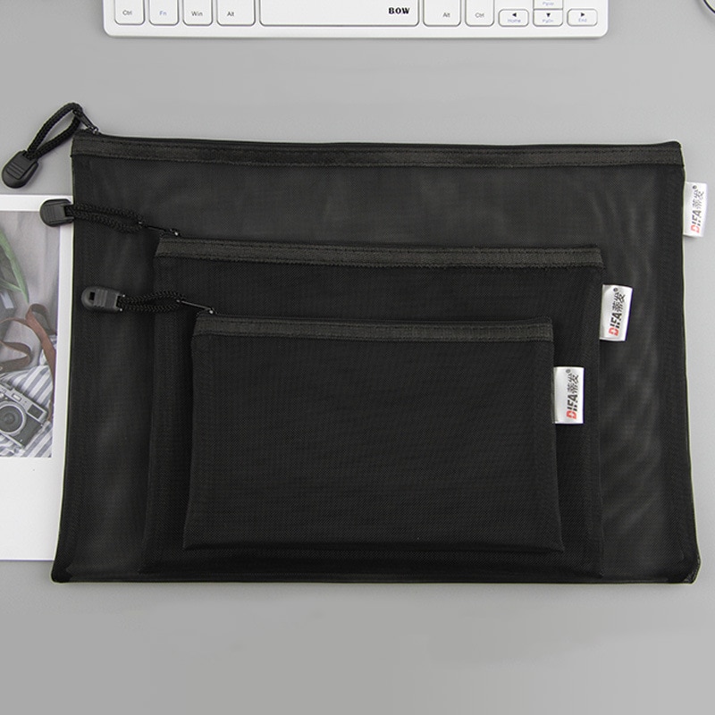 10 pieces a4a5a6 black bag pen bag net zipper simple large capacity transparent document bag student office supplies