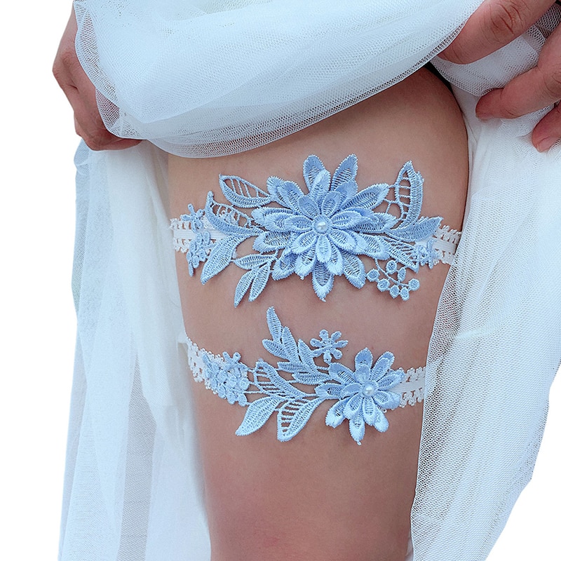 Bridal Lace Leg Ring Ring 2 Pieces Wedding Garter Navy White Embroidery Floral Fashion Sexy Bridal Thigh Ring Garter Belt