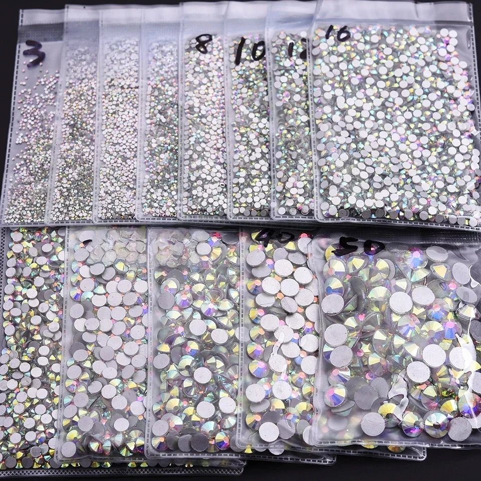 Super Glitter Crystal AB Non Hotfix Rhinestones SS3-SS50 FlatBack Strass Sewing&Fabric Garment Nail