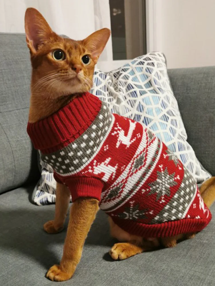 Cute Cat Sweater Costume Winter Warm Pet Clothes for Cats Katten Sphynx Pullover Mascotas Clothing