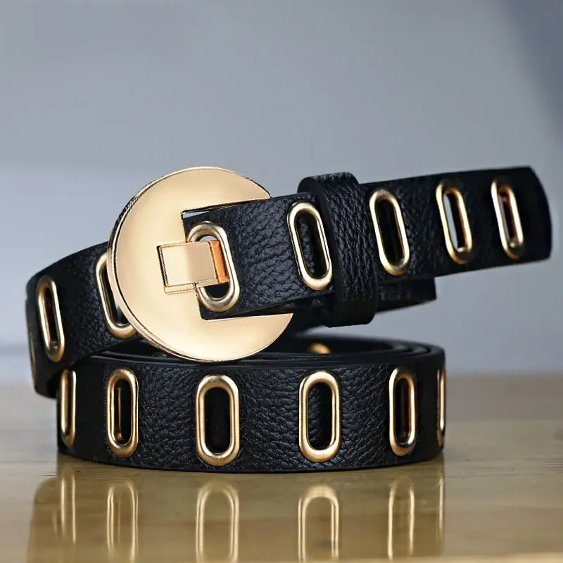 Maikun New Grunge Women Belt Adjustable Hole Grunge Punk  Belts for Women Alloy Pin Buckle PU