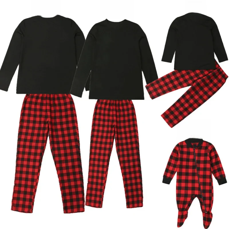 New Autumn Winter Family Matching Christmas Pajamas Set Outfits Dad Mom Kids Babies Casual Plaid