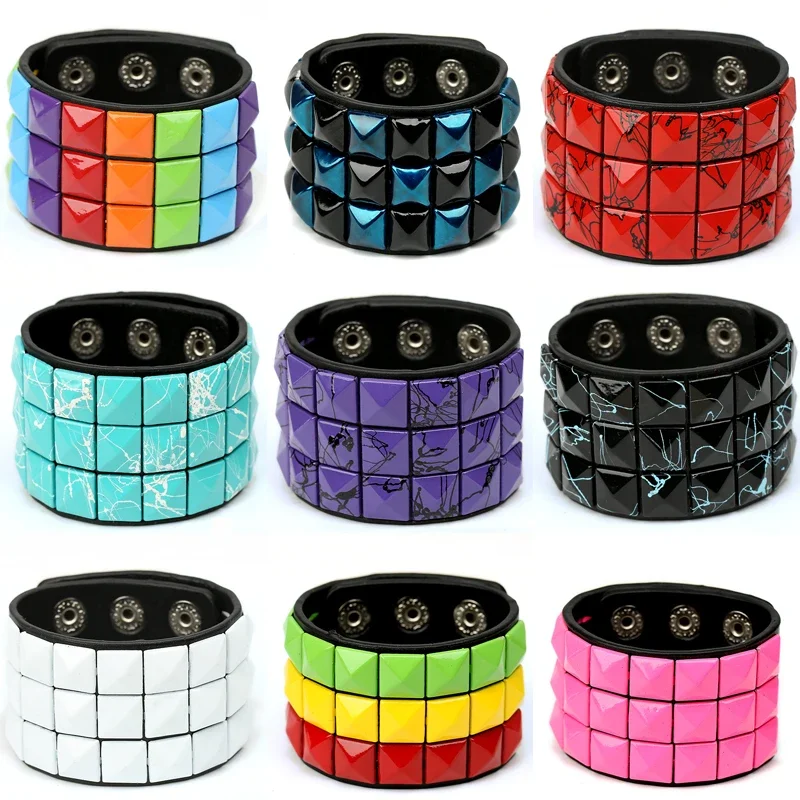 Fashion 9 Colors Double Belt Leather Wrist Friendship Big Wide Bracelet For Male Female Buckle