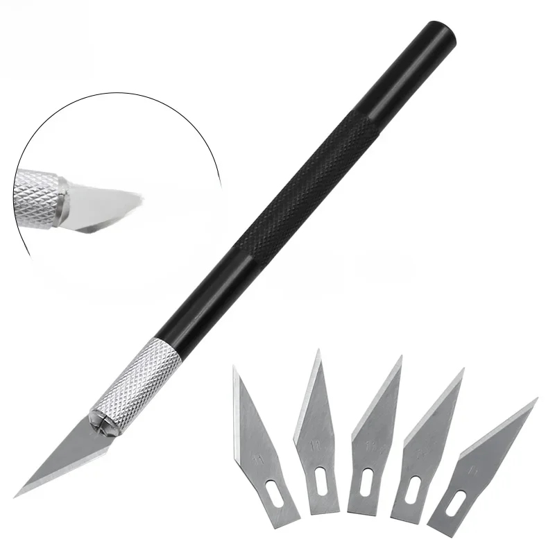 1 Set Precision Hobby Knife Metal Handle With Blades For Arts Wood Carving Tools Crafts Phone PCB