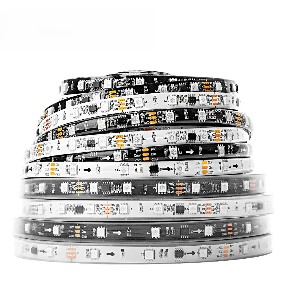 WS2811 RGB Led Strip Light 5050 SMD Addressable 30 48 60 96 144 LEDs External 1 IC Control 3 Leds