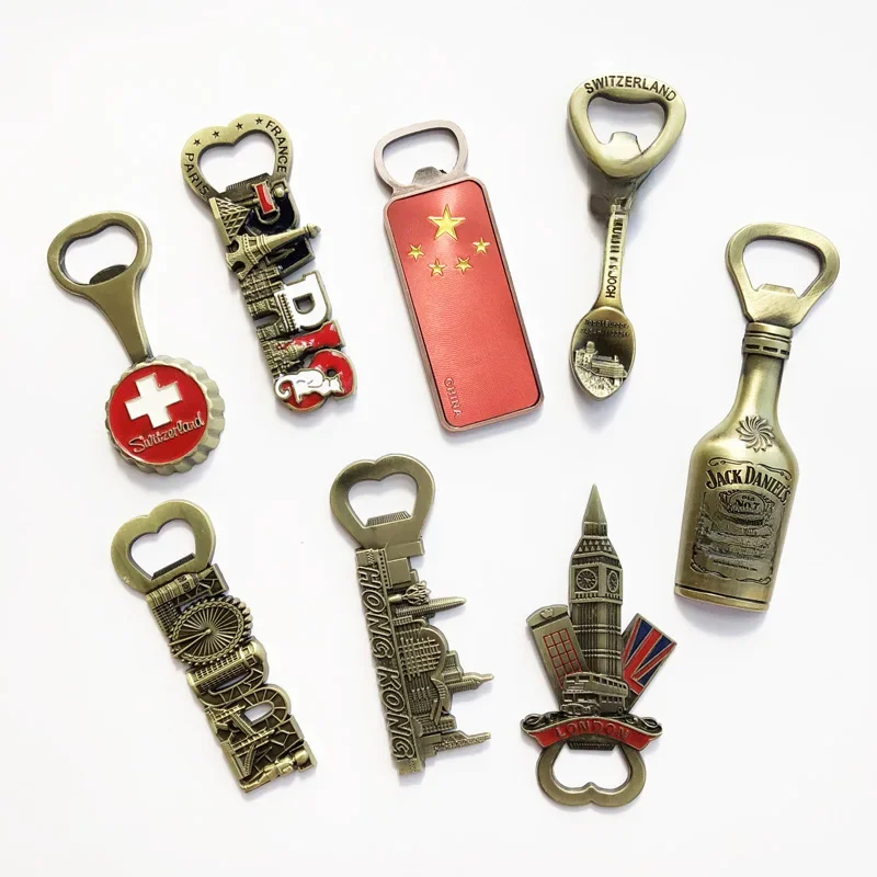 Fridge Magnet Magnetic Metal Sticker Creative Retro London Hong Kong Swiss Beer Bottle Opener