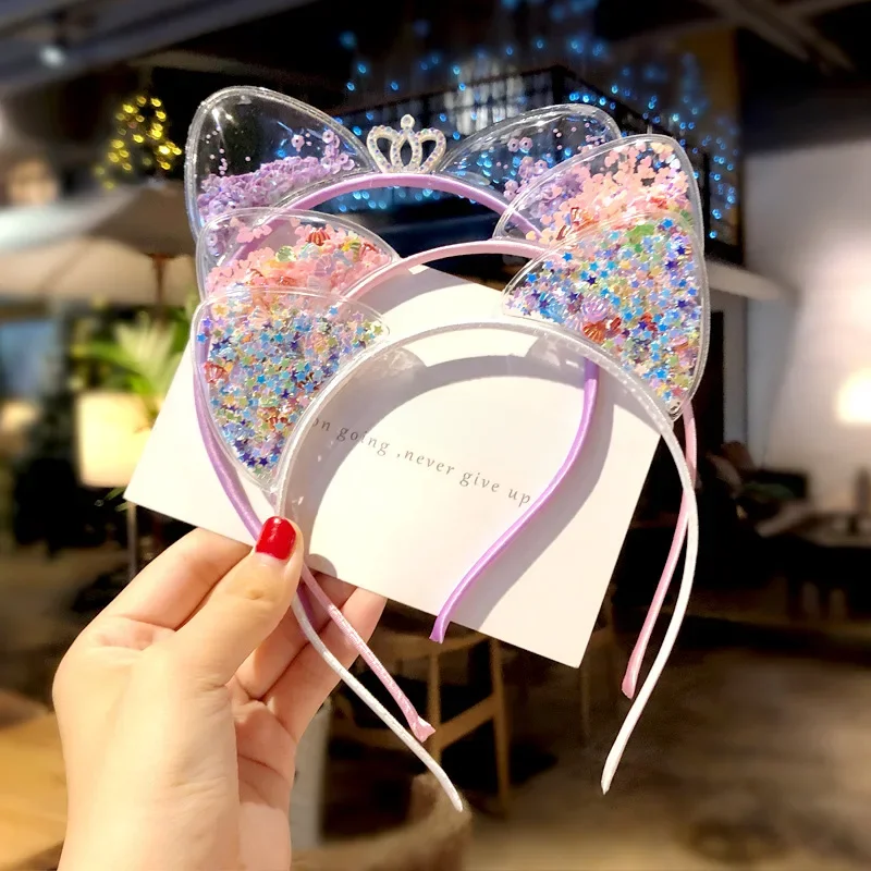 Girls Cute Shining Sequin Cat Ears Hairbands Sweet Hair Ornament Headband Princess Gift Headwear