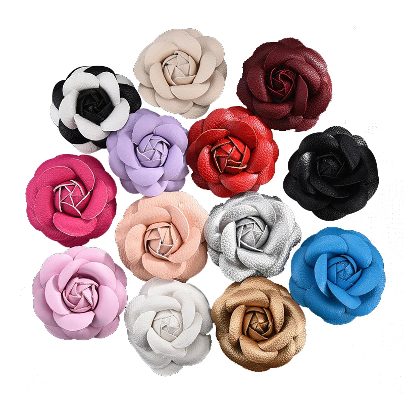 6.5cm PU Rose Head Large Red Artificial Rose Flower Applique Leather Crafts Fake Flowers Heads For
