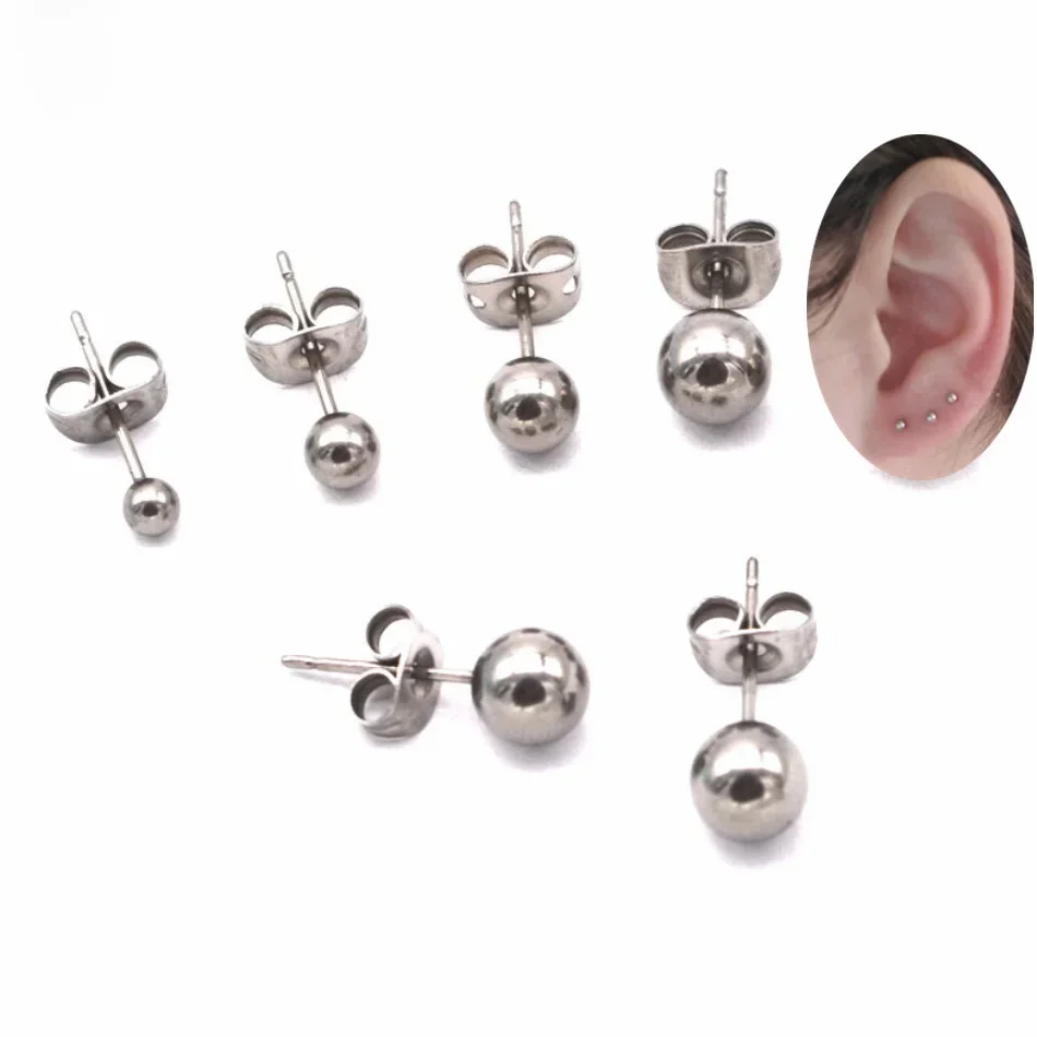 3-8mm Simple Ball Earrings Titanium Stud Earring Multi Ear Piercing Jewelry Gothic Men Women Girls Anti Allergic Body Accessory