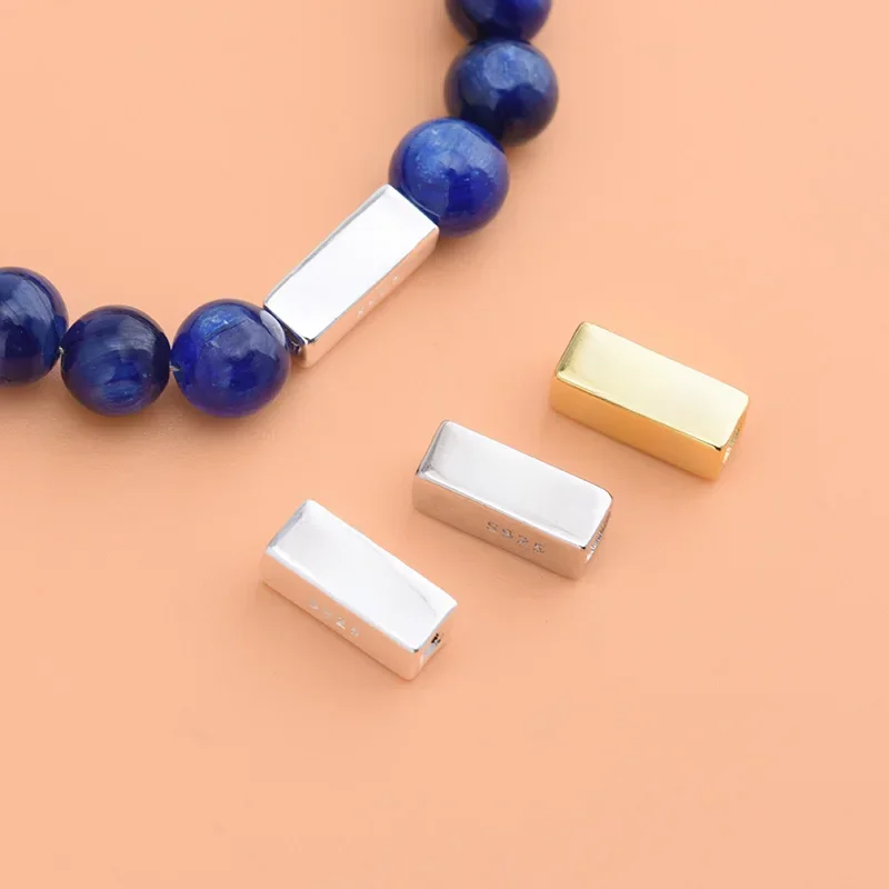 925 sterling silver rectangular lucky letter beads handmade DIY bracelet necklace jewelry