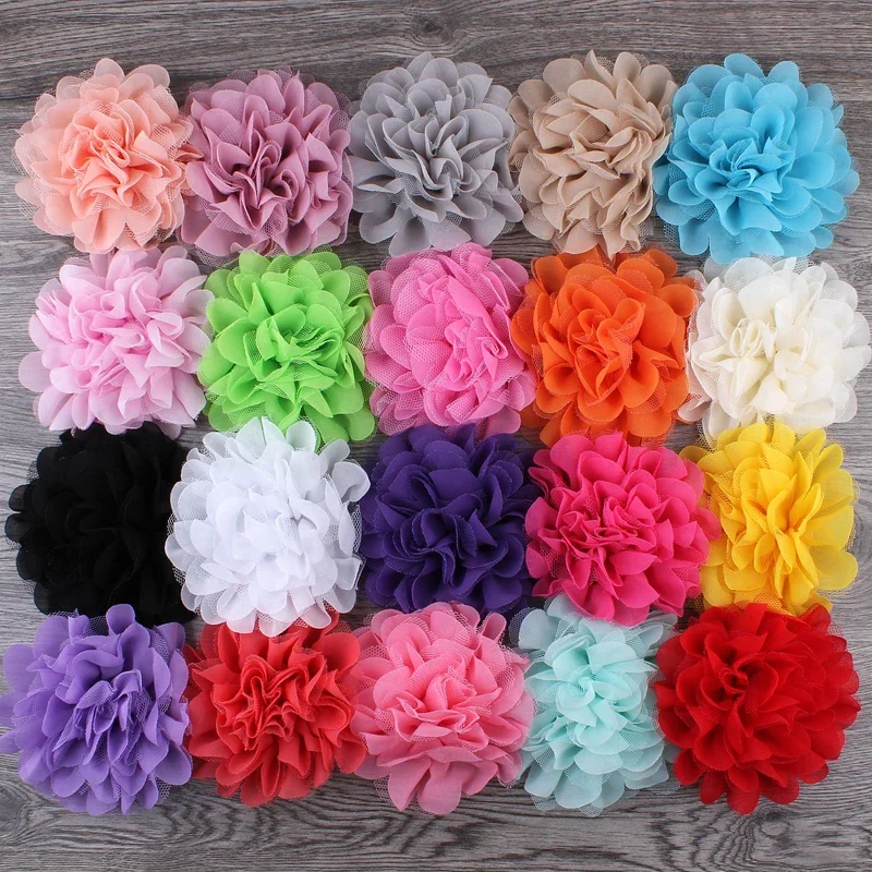 10pcs/lot 4.7" 20colors Hair Clip Chiffon Mesh Lace Flowers For Children Hair Accessories Artificial Fabric Flowers For Hea