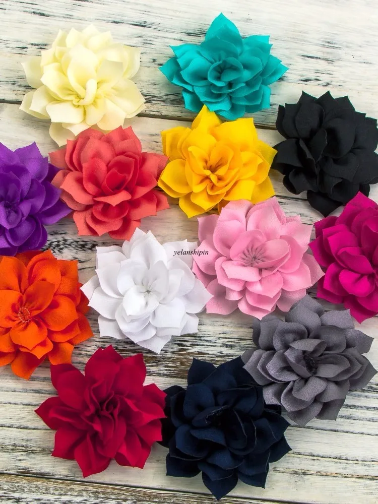 10pcs/lot 3.6" 13Colors Hair Clips Double-Layer Lotus Flowers For Kids Hair Accessories Winter Fabric Flowers For Headbands