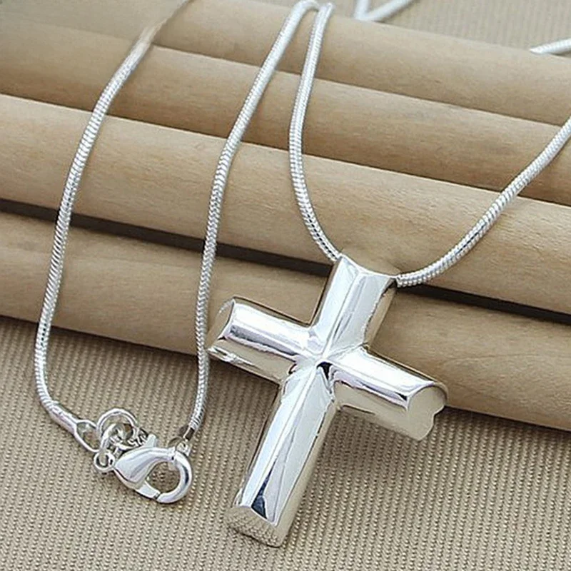 DOTEFFIL Genuine 925 Sterling Silver Cross Necklace Fashion Jewelry Pendant 18 Inches Snake Chain Women Wedding Engagement Gift