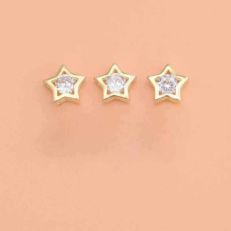 S925 sterling silver gold-plated accessories micro-inlaid zircon cute five-pointed star septa