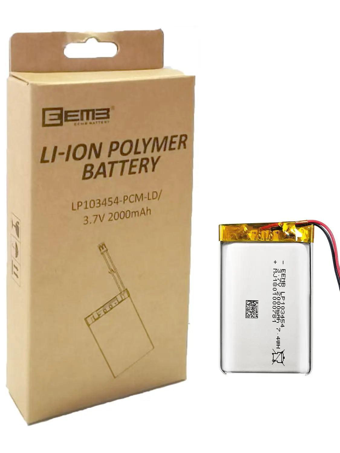 EEMB 1~10Pcs Lithium Polymer Battery 3.7V 2000mAh 103454 Lithium-ion Polymer Rechargeable Battery with Wire JST-phr Connector