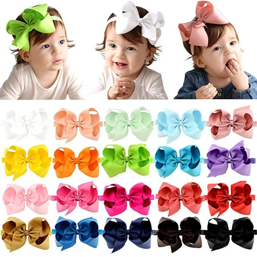 1Pcs 6 inch Fashion Large Kids Plain Ribbon Bow Headband With Boutique Windmill bow Girl  Elastic