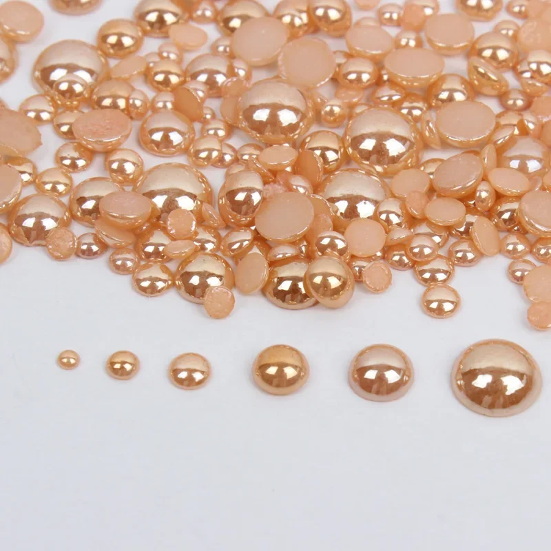High quality Gold color  2mm-6mm mixSizes 1000pcs/lot Ceramic Beads Half Round Flatback Pearl to