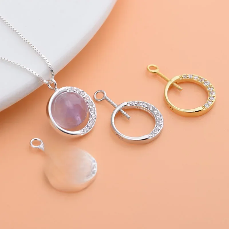 S925 sterling silver thread round pendant can be placed bead handmade DIY necklace braceletmaterial accessories
