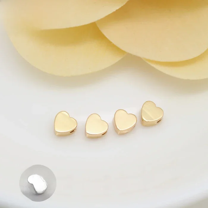 (2824)20PCS 5MM 24K Gold Color Plated Brass Heart Shape Spacer Beads Bracelet Beads High Quality Diy Jewelry Accessories
