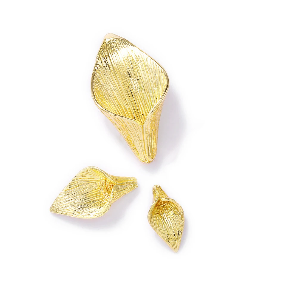 (3603)6PCS 8x14MM 10x19MM 24K Gold Color Plated Brass Lily Flower Beads Caps Tassel Caps High Quality Jewelry Accessories