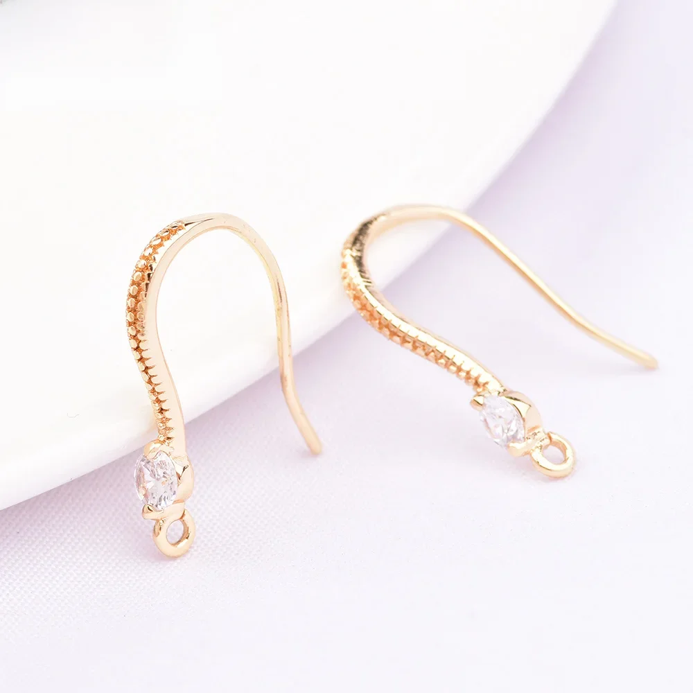 (2503) Height 17MM 24K Champagne Gold Color Plated Brass with Zircon Earrings Hook High Quality Diy Jewelry Accessories