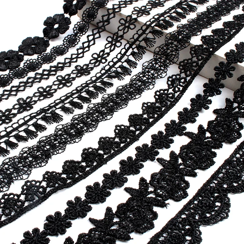 2Yards/Lot Knitted Embroidered Lace Fabric Black Handmade Ribbon Trims DIY Underwear Jewelry