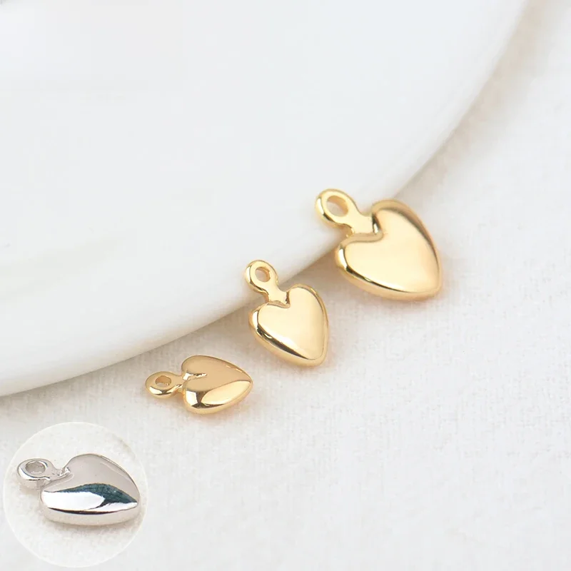 (874)20PCS 5.5x7.5MM 6.5x9MM 24K Gold Color Plated Brass Heart Charms High Quality Diy Jewelry