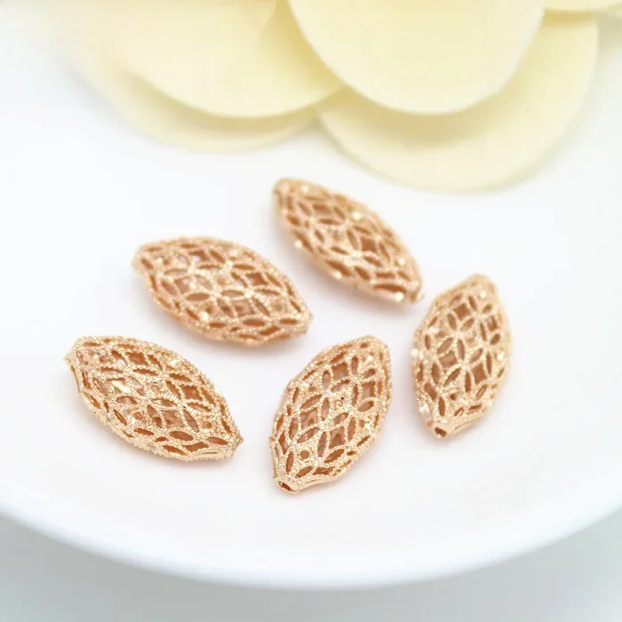 (3056)4PCS 17x10MM 24K Gold Color Plated Brass Oval Spacer Beads Bracelet Beads High Quality Diy