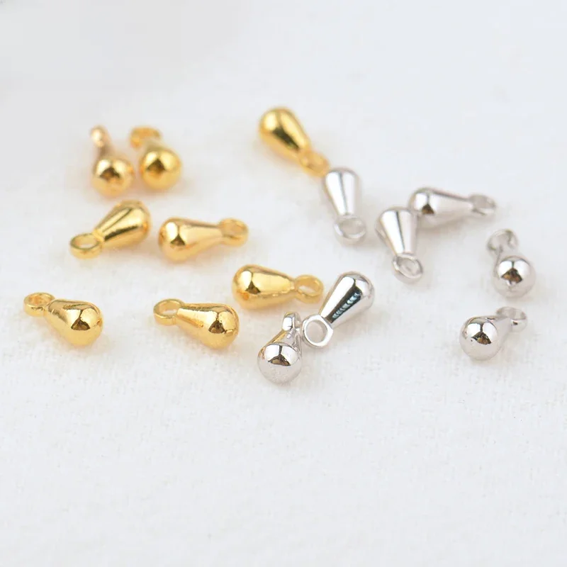 (3395)20PCS 3x6MM 4x8MM 24K Gold Color Plated Brass Drop Shape End Beads High Quality Diy Jewelry