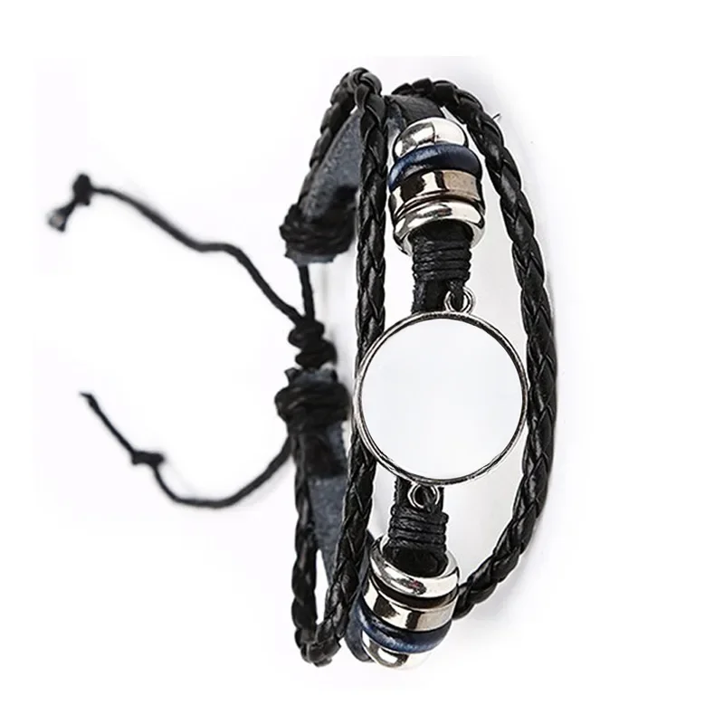 America TV Friends Show Black Leather Bracelet 20mm Glass Cabochon Adjustable Bangle Jewelry