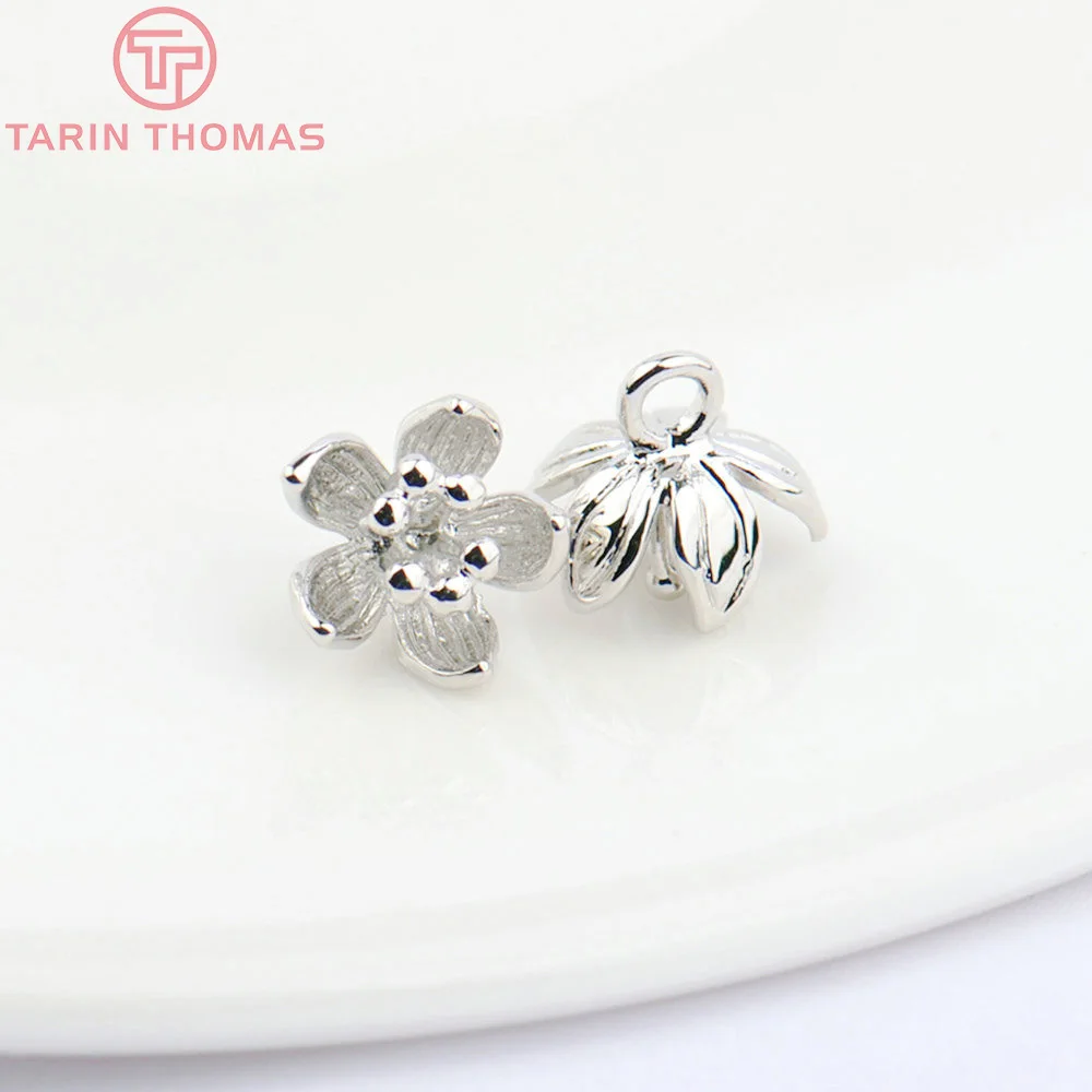 (1564)6PCS 5x9MM 24K Gold Color Plated Brass Plum Flower Charms High Quality Diy Jewelry Accessories