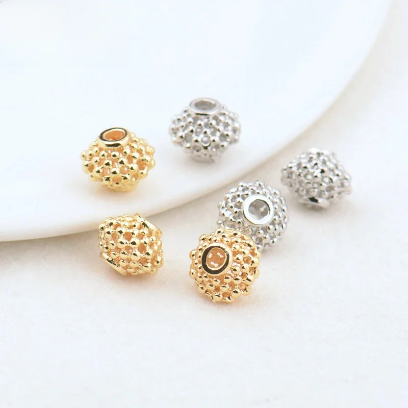 (2883)10PCS 7x9MM Hole 2MM 24K Gold Color Brass Hollow Spacer Beads Bracelet Beads High Quality Diy Jewelry Accessories