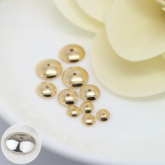 (3459)20PCS 3MM 4MM 6MM 8MM 10MM 12MM 24K Gold Color Plated Brass Glossy Beads Caps High Quality Diy Jewelry Accessories
